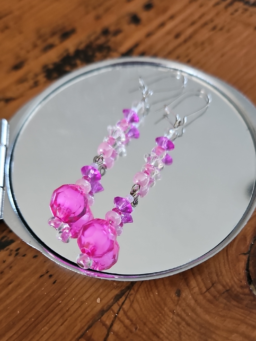 🕶️Hand Crafted Silver Post Hot Pink/purple Crystal Drop Earrings